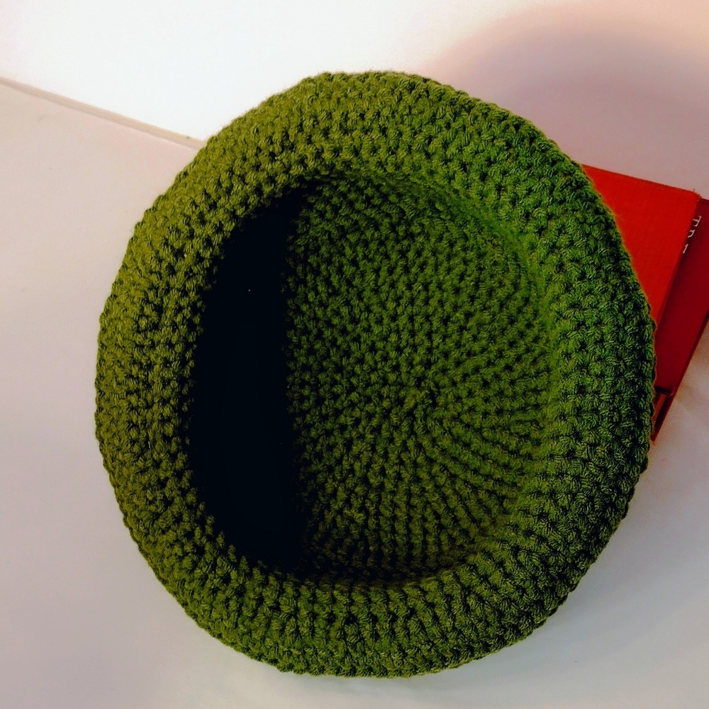 New Handmade Crocheted Non-wool Olive Green Derby Hat XL - Picture 9 of 9